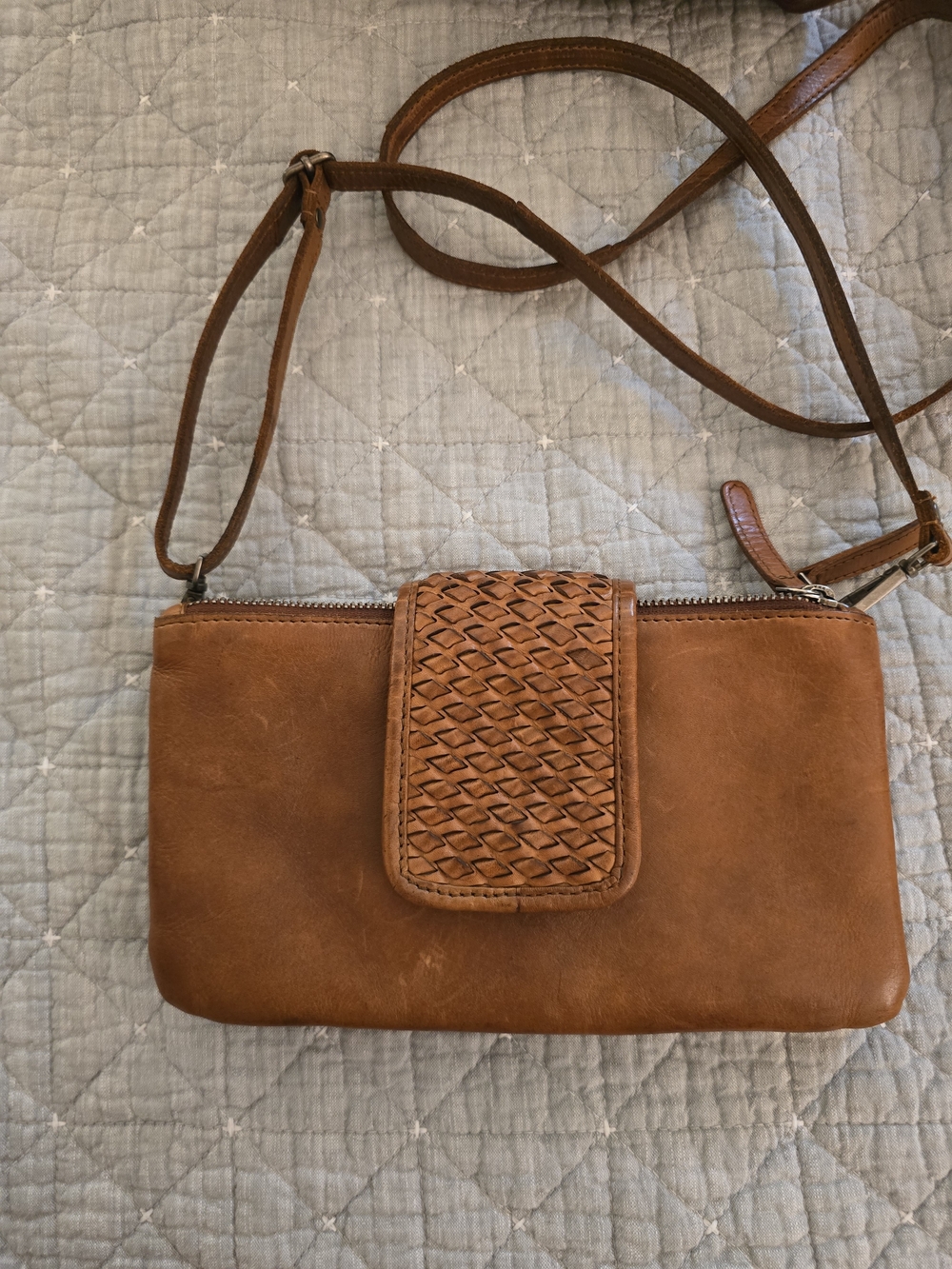 Leather Crossbody Bag in Brown - Woven Flap